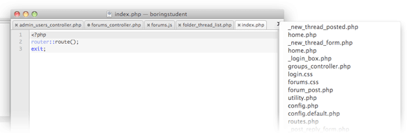 Picture of TextMate's tabs menu